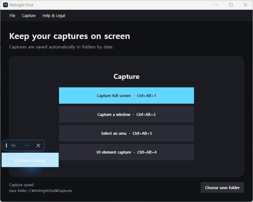 Small captured button with a separate move handle, menu and close button
