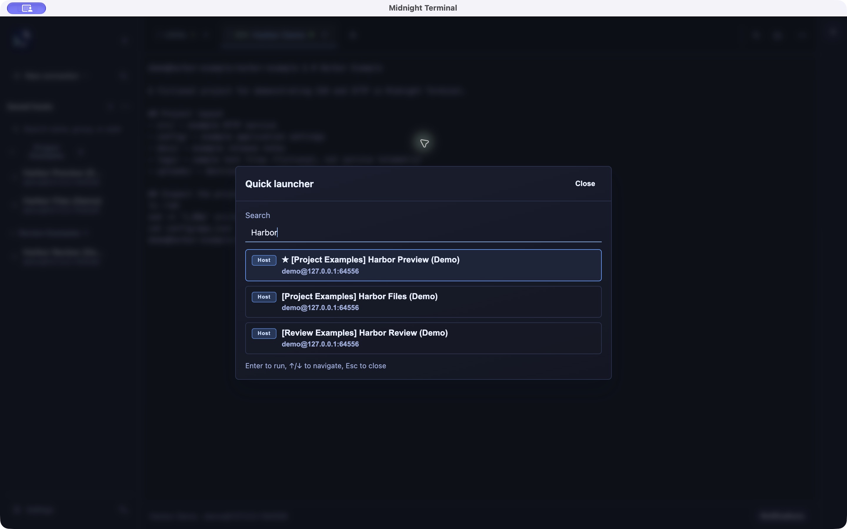 Quick search for saved hosts in Midnight Terminal